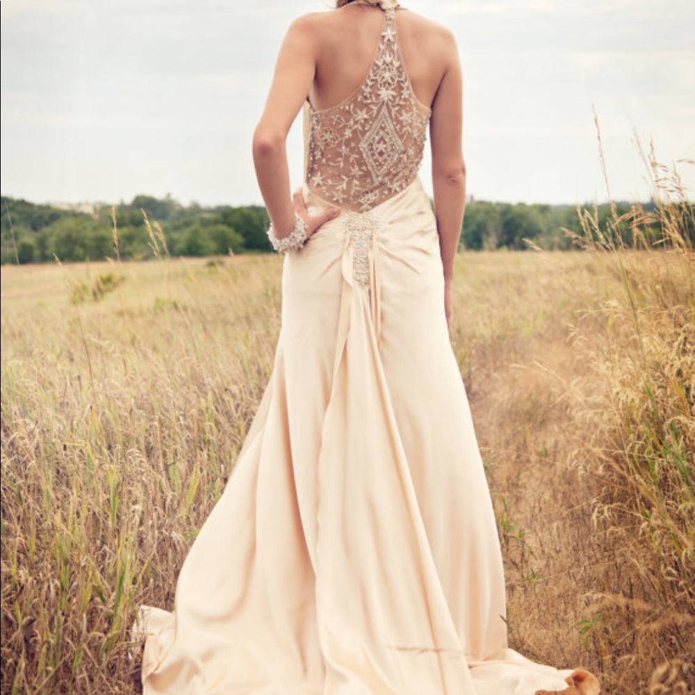 Art Deco Beaded Satin Wedding Dress Gown